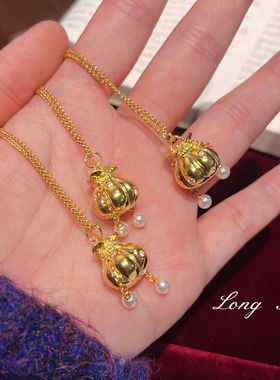 小红书同款福袋珍珠项链镀金招财钱袋吊坠锁骨链爆款饰品