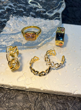 锆石vintage戒指不掉色ins小众设计天然石复古跨境中古几何设计