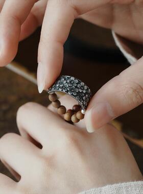 《陌上花开》戒指新中式复古原创个性设计感指环木质重工原创设计