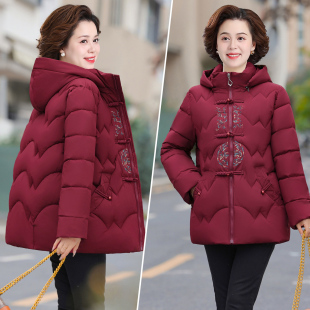 妈妈装冬季加绒加厚棉服女中老年女装时尚洋气防寒保暖连帽外套潮