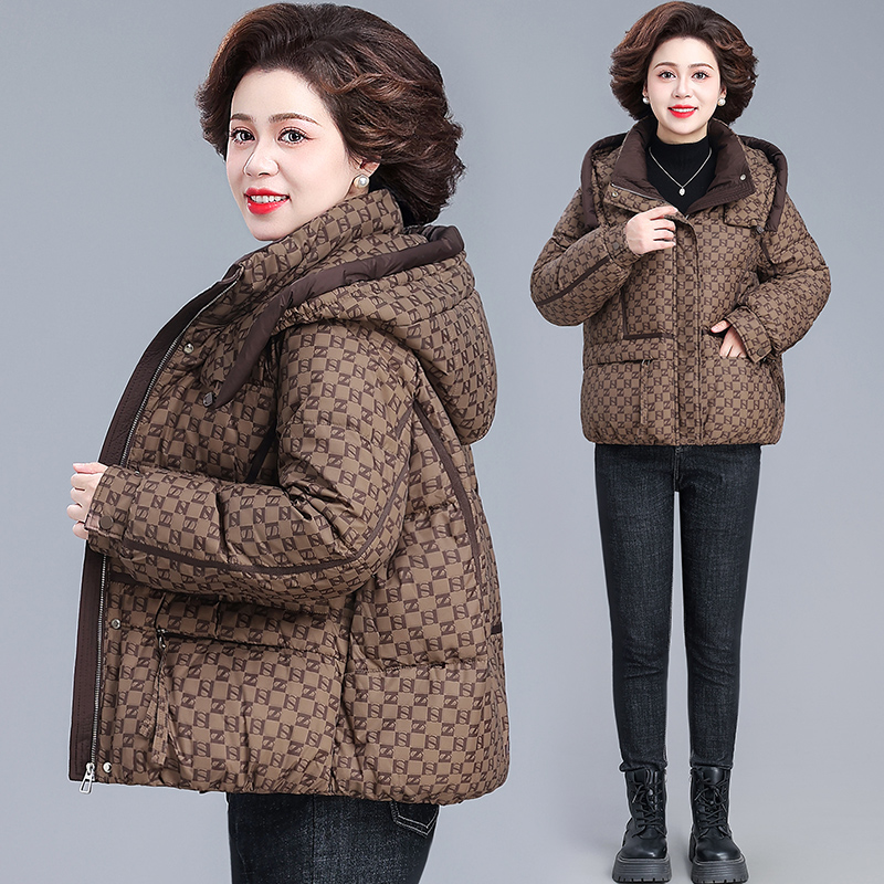 印花连帽羽绒服女2025冬季新款加厚保暖白鸭绒时尚洋气防风外套潮