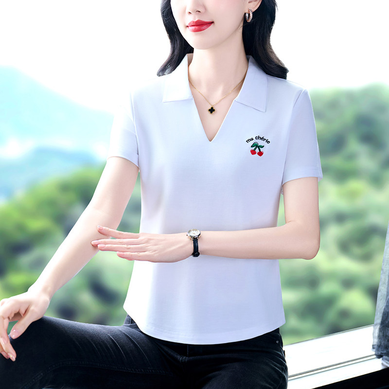 时尚短袖t恤女装薄款洋气2026夏季新款休闲POIO领体恤衫减龄上衣