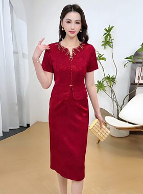 高端时尚2026时尚洋气高端大气夏季新款红色喜婆婆中长款连衣裙女