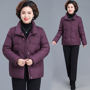 中老年妈妈保暖百搭羽绒服女2025冬季新款时尚洋气立领白鸭绒外套