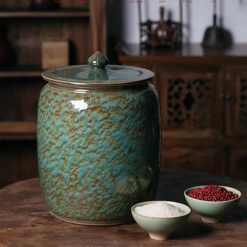 景德镇陶瓷米缸油缸面粉桶带盖家用20/30/50斤防潮防虫密封储水罐
