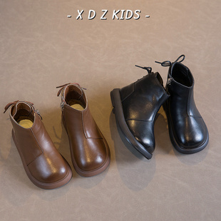 女童靴子2025秋冬新款中大童真皮防水低筒短靴时尚百搭女孩马丁靴