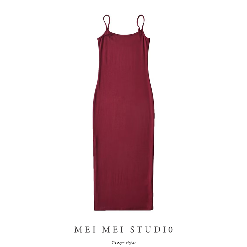 辣妹纯色吊带连衣裙质感侧开叉长款茶歇可甜可盐裙子甜辣风炸街女