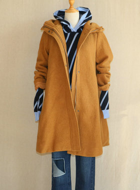 商场撤柜专柜正品安纳苏丝秋冬女士长袖连帽百搭C747大衣毛呢外套