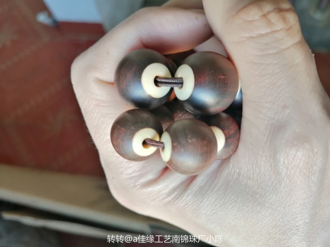 特色老红木红酸枝木镶猛马牙佛珠文玩手串男女士手链 全手工抛光