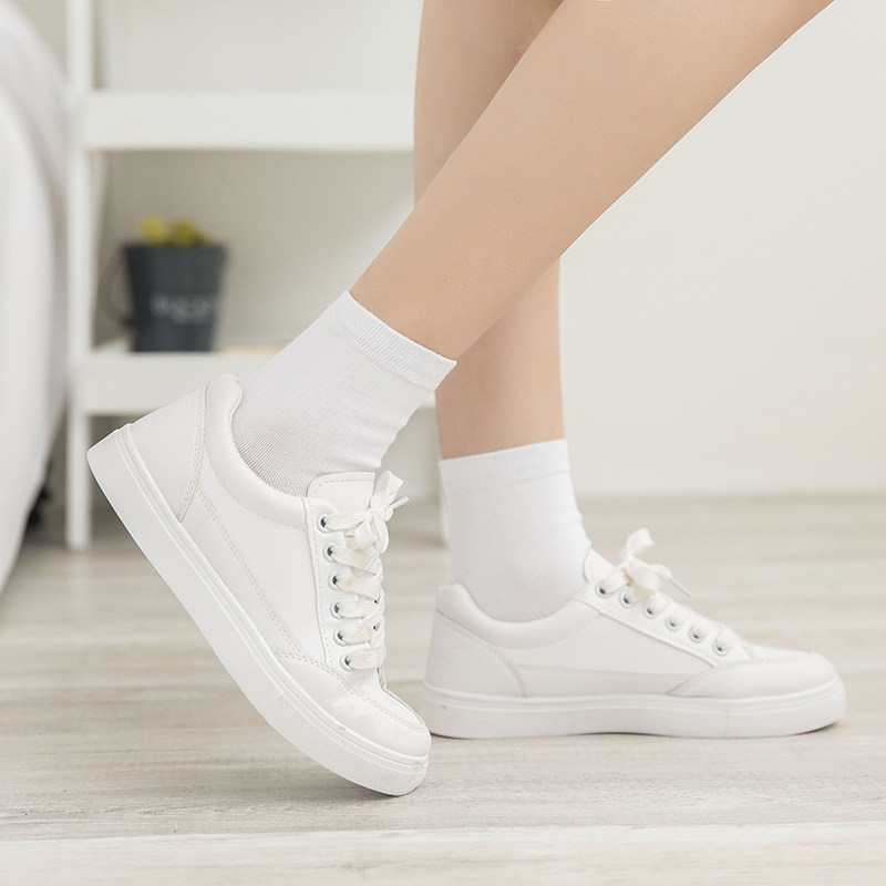 白色袜子女中筒棉袜韩版常规运动排汗中腰学院风日系纯色常规四季