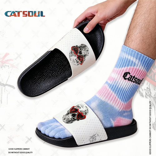 街头潮牌涂鸦拖鞋情侣款室内外防滑防水学生宿舍洗澡个性舒适拖鞋