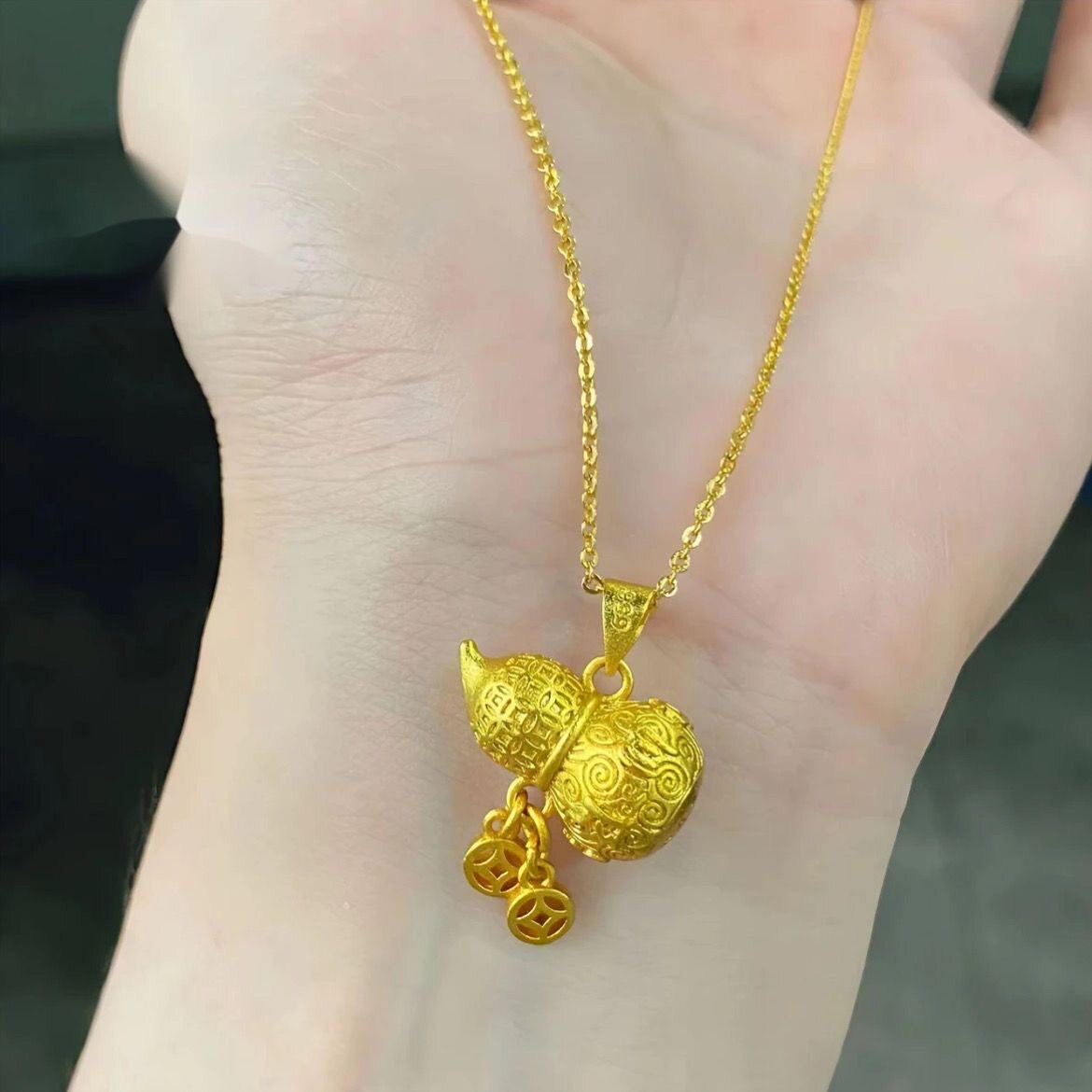 高保色古法金钱币福字葫芦吊坠铜镀金葫芦diy配件