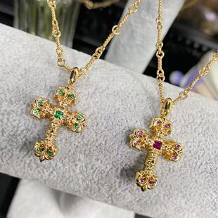 奢侈潮流十字架火焰镶钻项链男女同款复古时尚配饰轻奢个性饰品