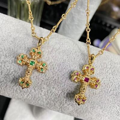 奢侈潮流十字架火焰镶钻项链男女同款复古时尚配饰轻奢个性饰品