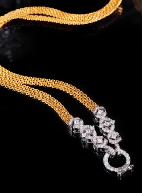 高端珠宝丝带万能链项链diy吊坠万能扣18K金色项链可拆卸双保险扣