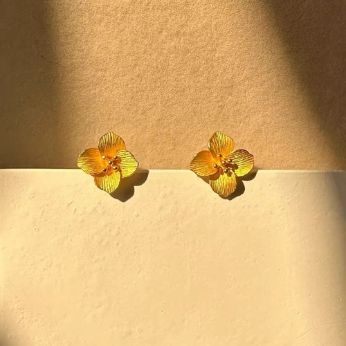 金色牡丹花耳钉耳坠经典设计精致显气质高颜值复古百搭轻奢耳饰