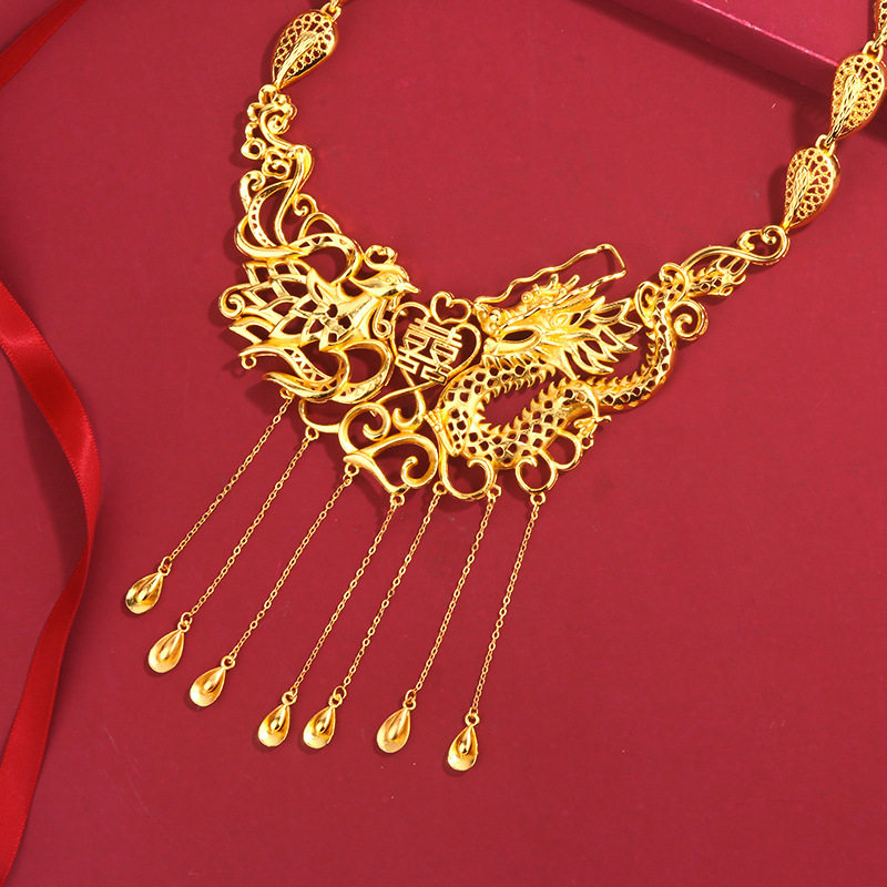 越南沙金项链结婚仿真三金民族风龙凤凰婚庆项链女士精美首饰