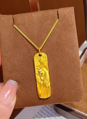 金店同款古法点钻飞马小圆条吊坠项链錾刻生肖马女送礼物立体精工