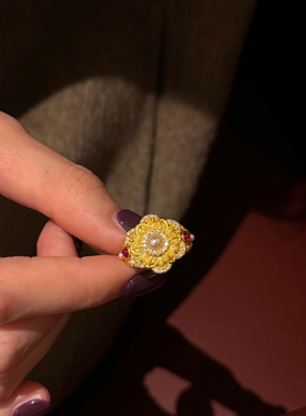 中古高级感古法花丝珐琅彩小方糖戒指小众南洋中古风轻奢戒指