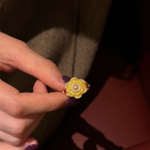 中古高级感古法花丝珐琅彩小方糖戒指小众南洋中古风轻奢戒指