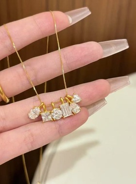 轻奢个性高级锆石镶嵌金色椭圆异形方糖水滴泡泡铜镀金送女友项链