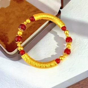 新款古法2026百福弯管福字百搭手饰平安百搭福字弯管女铜镀金饰品