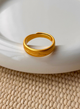 古法黄金色羽毛戒指时尚百搭简约设计轻奢男女款羽毛情侣结婚对戒