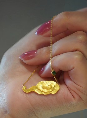 古法黄金色祥云项链吉祥毛衣链高颜值气质秋冬氛围颈链