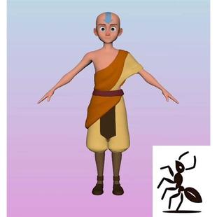 maya小和尚模型绑定带贴图，ma格式可以直接做动画，标价就