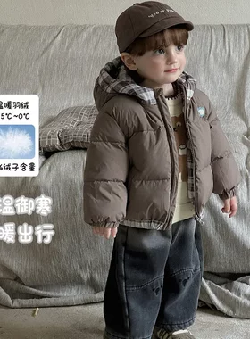 婴幼童两面穿羽绒服 a类冬季新款男宝卡通连帽外套加厚保暖外出衣