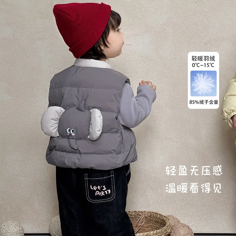 可爱男宝宝卡通小象羽绒马甲轻薄无袖外套婴幼儿百搭外穿保暖背心
