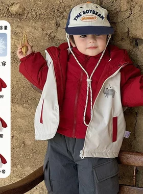 婴幼儿羽绒服内胆冬款男宝保暖棉服外套 a类男童三合一连帽冲锋衣