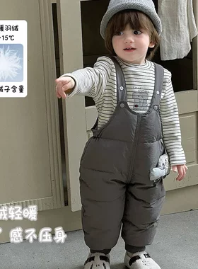 宝宝羽绒裤冬季婴幼儿羽绒背带裤 a类保暖白鸭绒束脚加厚男童长裤