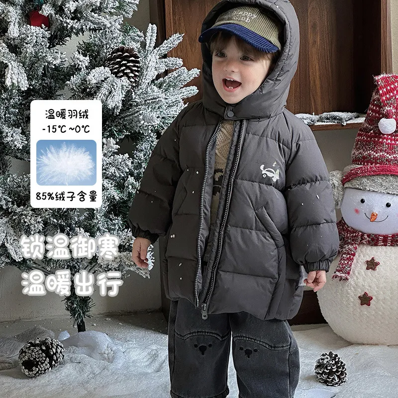 男童中长款羽绒服婴幼童装连帽白鸭绒外套冬款男宝宝羽绒外套 a类