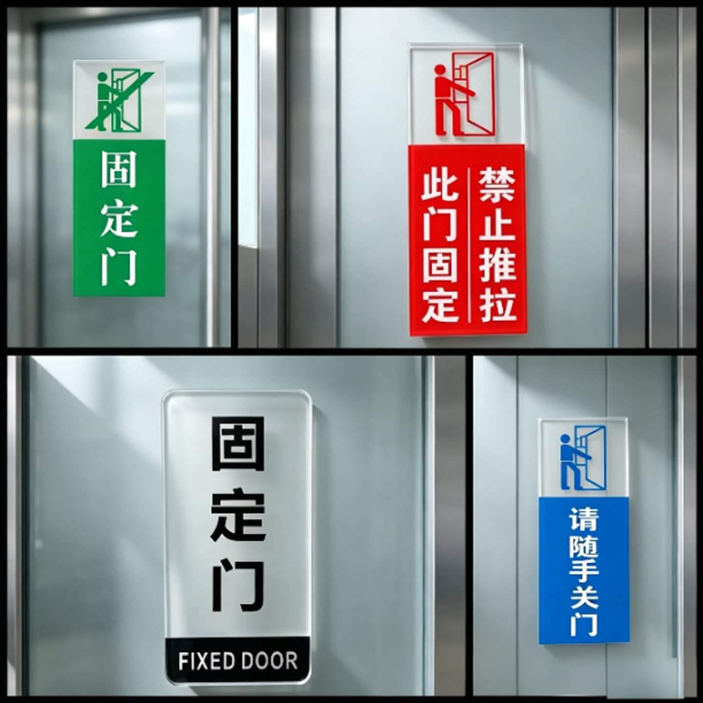 亚克力竖立款固定门标识牌轻手推拉小心玻璃门贴请随手关门提示牌