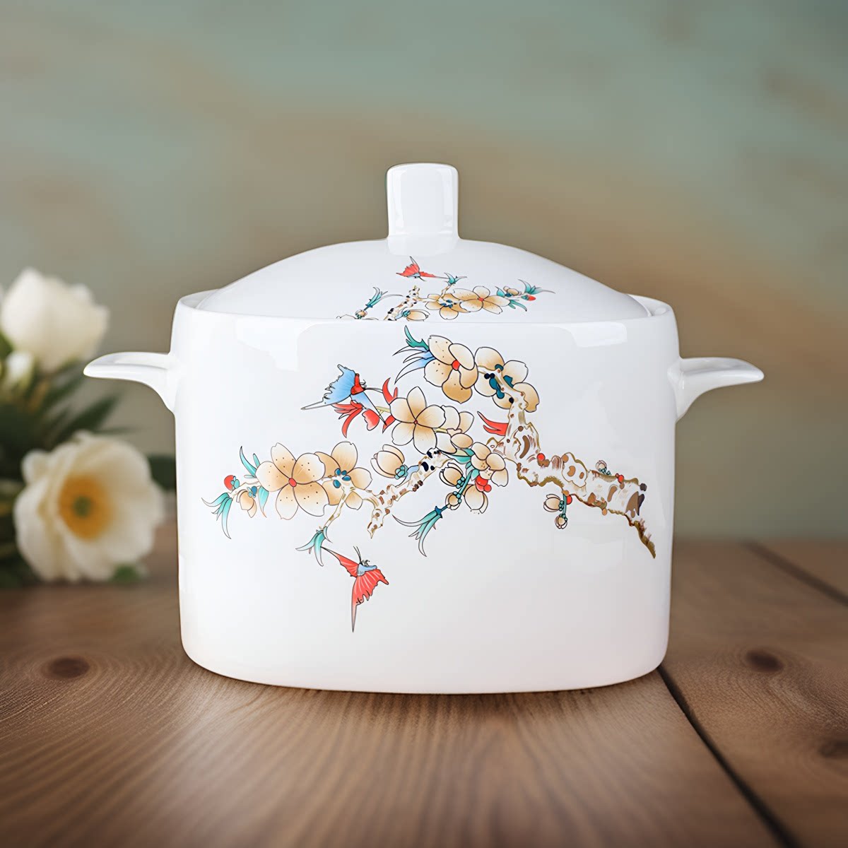 家用中式品锅骨瓷带盖汤煲方形煲双耳防烫大汤碗陶瓷轻奢天元煲