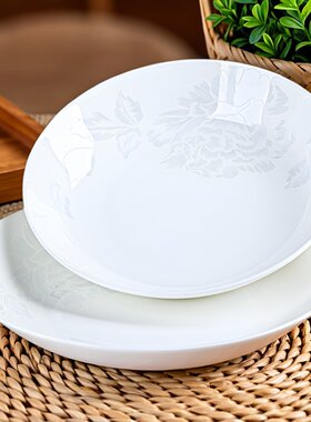 釉下彩骨瓷盘子家用菜盘白色简约陶瓷深口盘子饭盘汤盘碟子套装