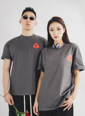 MGG 25SS红桃双雀情人节限定美式T恤情侣装纯棉廓形短袖男女同款