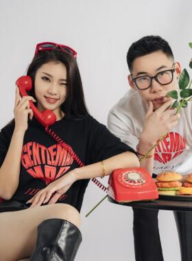 MGG 情人节限定爱心印花短袖T恤撞色宽松美式上衣情侣装男女同款