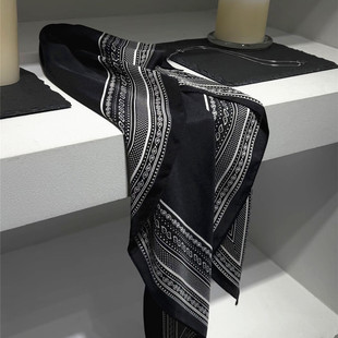 围巾薄款 丝巾腰间三角巾腰带黑色披肩外搭2025新款 配衬衫 韩系时尚