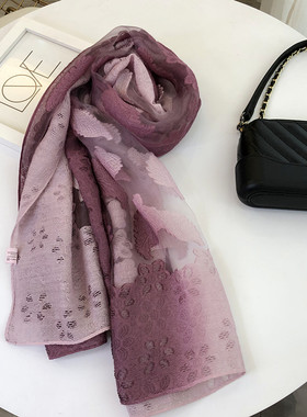 紫色气质渐变色丝巾长款披肩送礼妈妈款围巾女士春秋季欧根纱纱巾