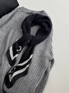 韩系简约小方巾丝巾女2025新款黑白色雪纺乔其纱围巾春夏轻薄纱巾