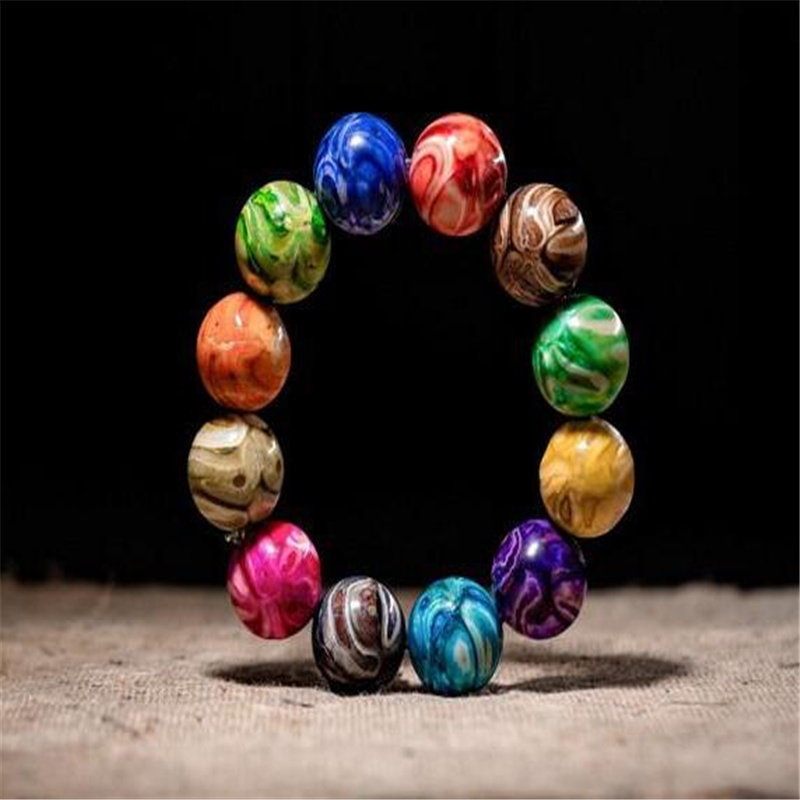 猛犸象牙臼齿手珠念珠佛珠男款女士文玩礼物手串七彩多宝玉化圆珠