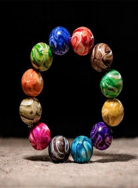 猛犸象牙臼齿手珠念珠佛珠男款女士文玩礼物手串七彩多宝玉化圆珠