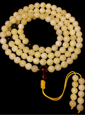 琥珀多圈毛衣链鸡油黄佛珠念珠