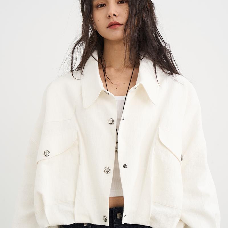 气质白色重工棉麻短外套