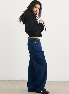 7AM10PM 个性时髦蓝色腰头拼布牛仔裤女 宽松直筒小个子牛仔裤