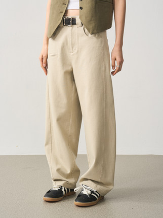 7AM10PM 立体拼接工装裤 2024新款米色香蕉裤宽松直筒休闲长裤女