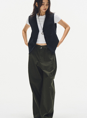 7AM10PM 气质苎麻西装马甲女 黑色复古V领外搭叠穿无袖坎肩外套