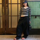 7AM10PM 抽绳香蕉裤 高级黑色毛圈镰刀卫裤 女秋冬宽松显瘦休闲长裤